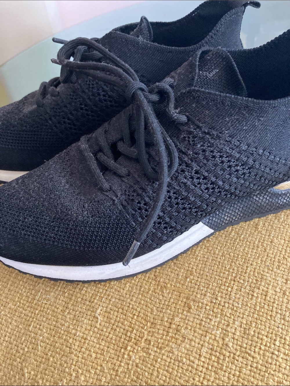 Black Knit Lace-Up Athletic Sneakers for Women